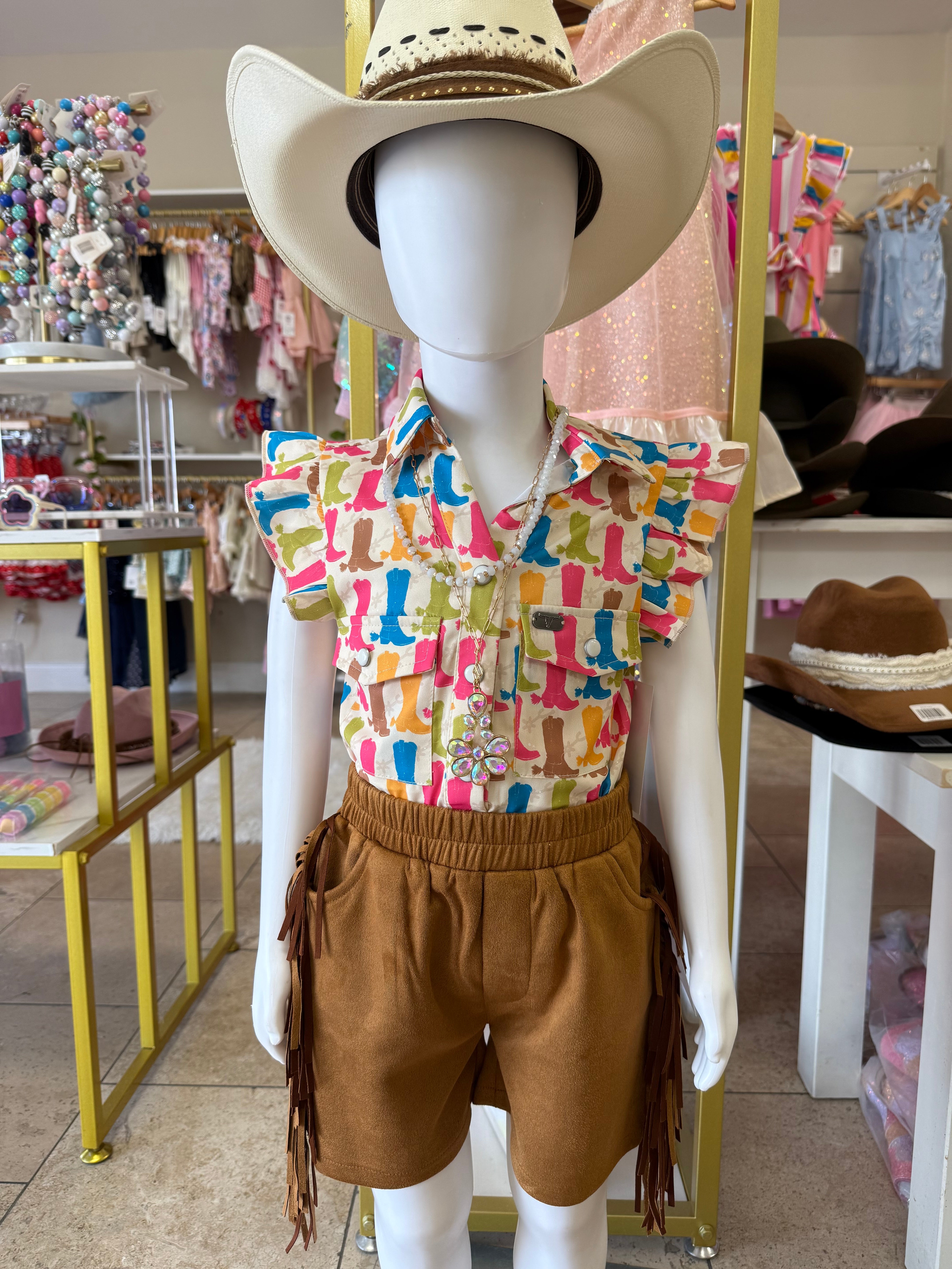 Camel Fringe Short